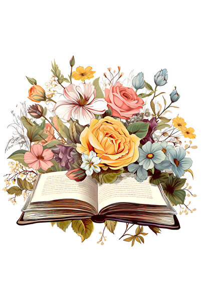 StoryGift Romania Sticker Adeziv 90CM cu o carte deschisa, ilustratie, flori,...