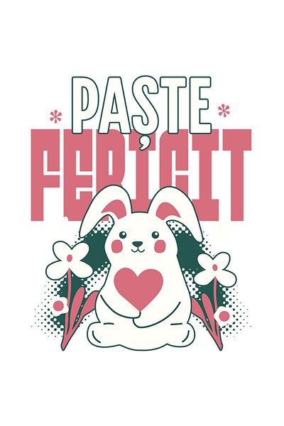 StoryGift Romania Sticker Eticheta 40CM Adeziv paste fericit iepure fericit sarbatoare familie cu Margini Albe,