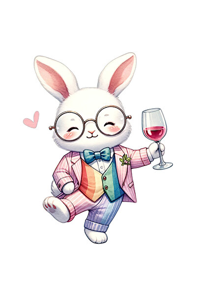 StoryGift Romania Sticker Eticheta 50CM cu un iepure care tine un pahar cu vi...