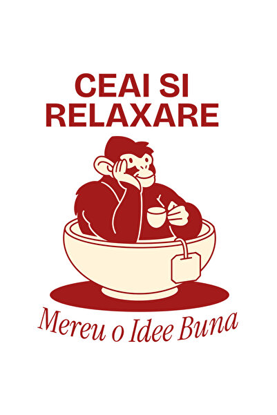 StoryGift Romania Sticker Adeziv 90CM cu Gorila In Cana De Ceai Cu Plic Text ...