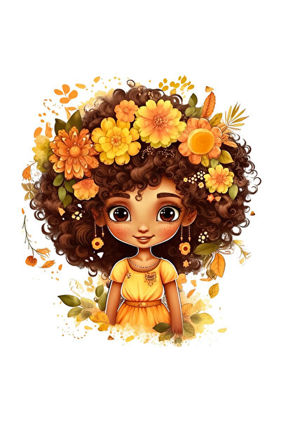 StoryGift Romania Sticker 70CM with a little girl in color, illustration, flowers in her hair, yellow dress,