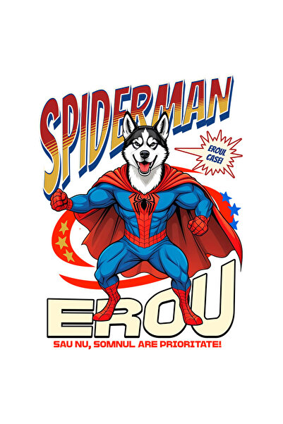 StoryGift Romania Sticker Adeziv 90CM cu Husky Siberian / Siberian Husky Caine In Costum de SpiderMan cu Pelerin