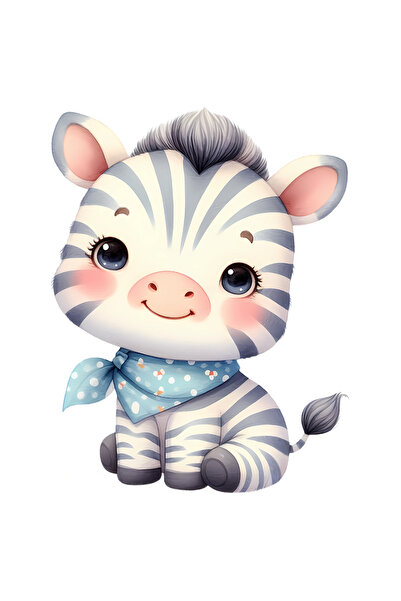 StoryGift Romania Sticker Eticheta 40CM cu o zebra micuta si imbujorata, ilustratie, bandana la gat, cuminte, pa