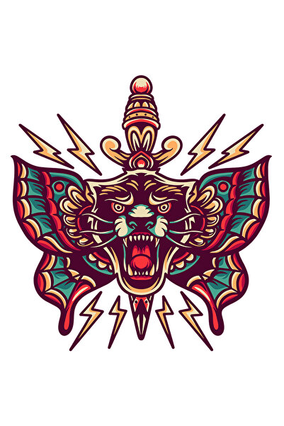 StoryGift Romania Sticker Eticheta 40CM Cu Pantera, Fulger, Pumnal, Aripi, Fl...