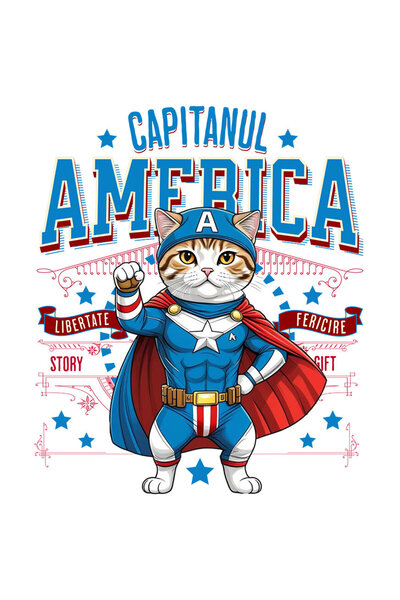 StoryGift Romania Sticker 70CM with Scottish Fold Cat in Captain America Costume with Cape, Hero