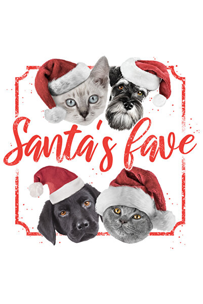 StoryGift Romania Sticker Cu Mesaj In Engleza Santa's Love, Caini, Pisici, Fes, Craciun, Cu Margini Albe, P