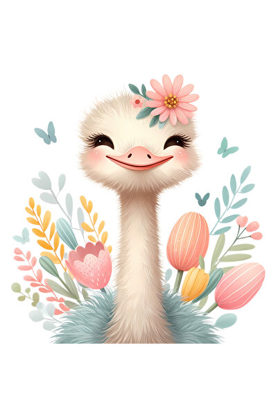 StoryGift Romania Sticker Adeziv 90CM cu o pasare strut, ilustratie, Africa, flori, natura, plante, fluturasi, v