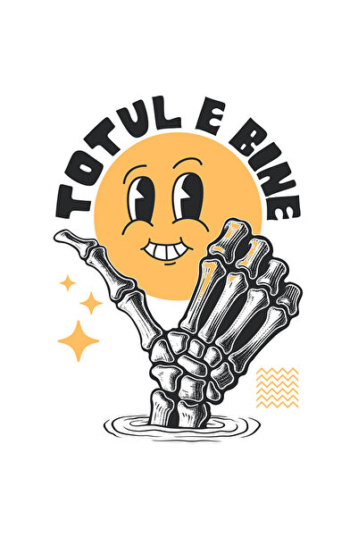 StoryGift Romania Sticker Adeziv 90CM cu Smiley Face Vesel Mana Umana Schelete Text Totul E Bine Mesaj Inspirati