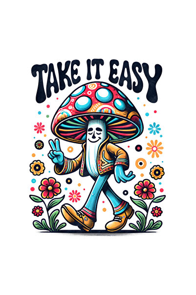 StoryGift Romania Sticker Autocolant 70CM cu mesajul "Take it easy", stilul hippie, cultura, ilustratie, psihede