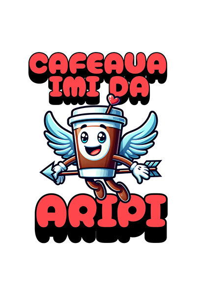 StoryGift Romania Sticker Autocolant 70CM cu Pahar De Cafea Vesel Cu arip Tex...