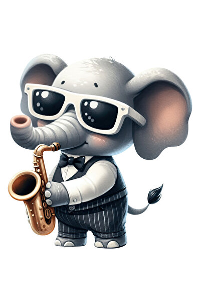 StoryGift Romania Sticker Adeziv 90CM cu un elefant care canta la saxofon, il...