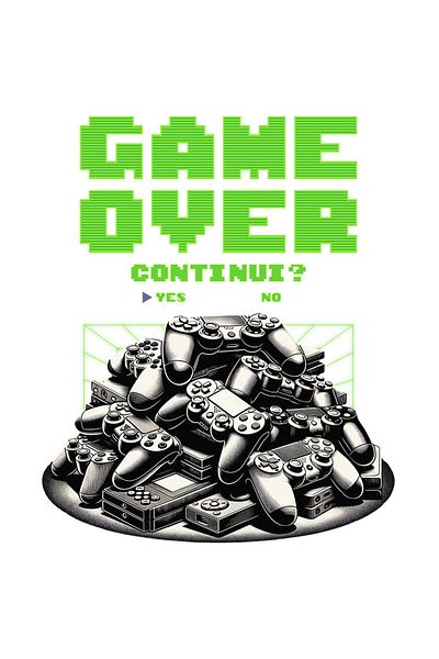 StoryGift Romania 90CM Adhesive Sticker with Mountain Video Game Controllers Text Game Over Continuous Digital World with Border