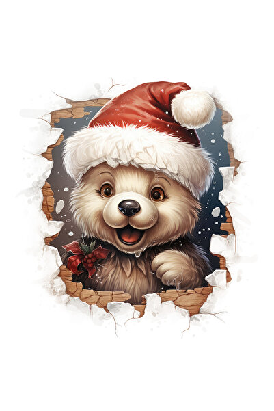 StoryGift Romania Sticker Eticheta 50CM cu un ursulet cu caciula de Craciun, ...