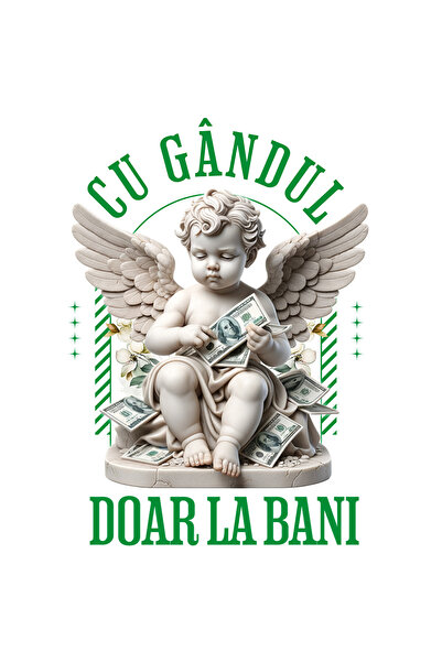StoryGift Romania Sticker Autocolant 70CM cu Statuie inger bancnote bani text cu gandul doar la bani cu Margini