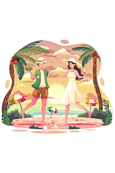 StoryGift Romania Sticker Autocolant 70CM Cu Vacanta, Palmier, Cuplu, Umbrele...