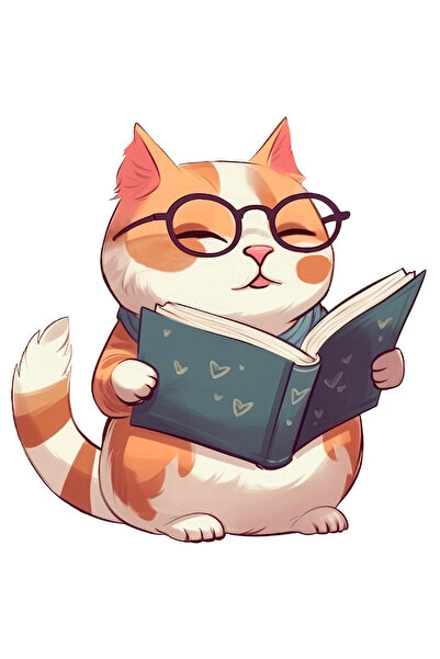 StoryGift Romania Sticker Eticheta 50CM Cu Pisica, Carte Deschisa, Ochelari, ...