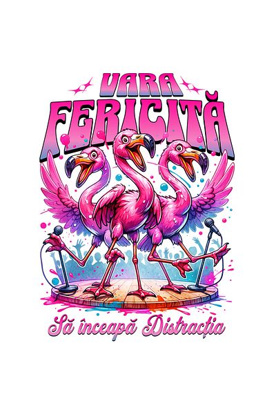 StoryGift Romania Sticker Eticheta 50CM Adeziv Vara fericita. Sa inceapa Distractia flamingo roz dansatori cu Ma