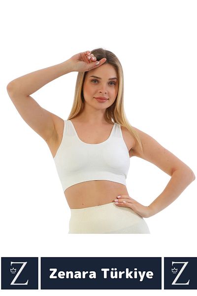 Zenara Private Model Breast Gathering Anti-Sagging Daily Sports Use Thick Strap Ribbed Crop Bustier