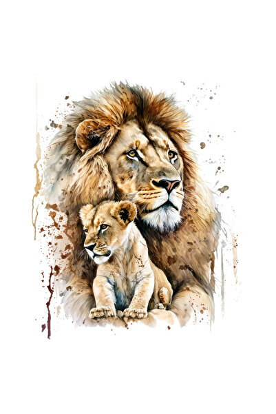 StoryGift Romania Sticker Cu Un Leu Si Cu Puiul Sau, Afectiune, Ilustratie, I...