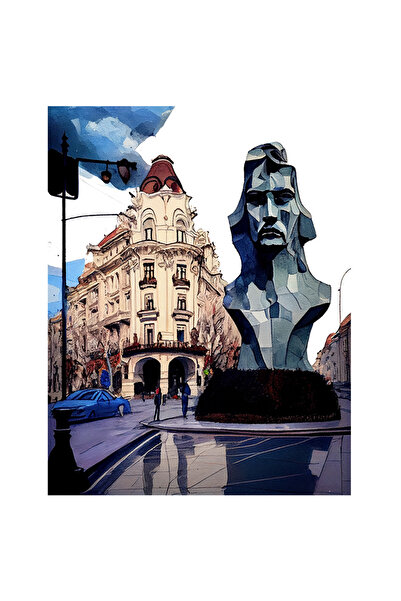 StoryGift Romania Sticker Autocolant 70CM Cu Straziile Din Bucuresti, Statuie...