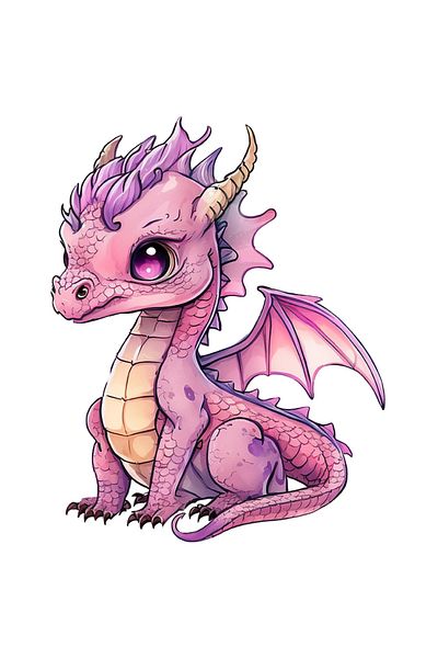 StoryGift Romania Sticker Autocolant 70CM cu un pui de dragon roz, ilustratie, putin trist, creatura mitica, dez