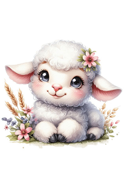 StoryGift Romania Sticker Autocolant 70CM cu o oita vesela care sta cuminte, ilustratie, iarba, flori, plante, n