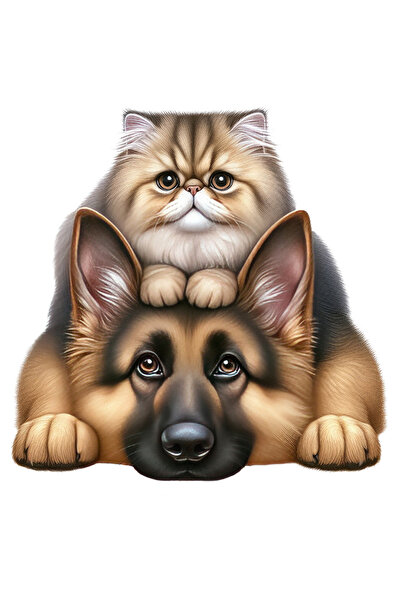 StoryGift Romania Sticker Autocolant 70CM cu o pisicuta si un catelus, ilustr...