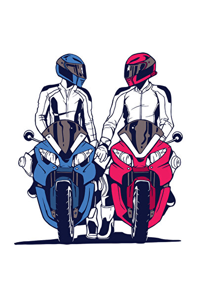 StoryGift Romania Sticker Autocolant 70CM Cu Motociclisti, Cuplu, Motocicleta, Casca, Echipament, cu Margini Al