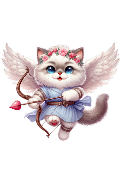 StoryGift Romania Sticker Adeziv 90CM cu o pisicuta blanoasa Cupidon, ilustratie, trage cu arcul, indragostire,