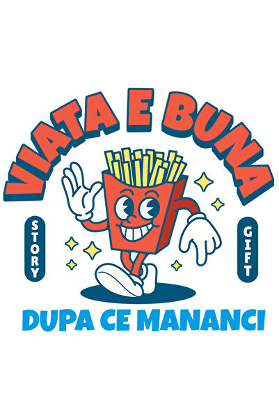 StoryGift Romania Sticker Adeziv 90CM cu Portie Cartofi Prajiti Vesela Text Viata E Buna Dupa Ce Mananci Fast Fo