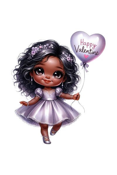 StoryGift Romania Sticker Eticheta 50CM cu o fetita de culoare care tine un balon cu mesajul "Happy Valentine",