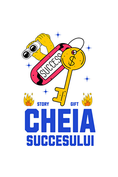 StoryGift Romania Sticker Eticheta 40CM cu Cheie De Aur Text Cheia Succesului...