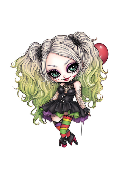 StoryGift Romania Sticker Autocolant 70CM cu o fata emo, ilustratie, par alb si verde, goth, zambeste, vesela, "