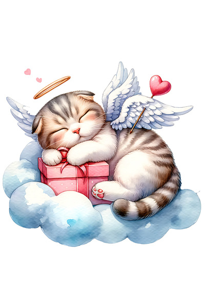 StoryGift Romania Sticker Adeziv 90CM cu o pisicuta Cupidon care doarme, somn...