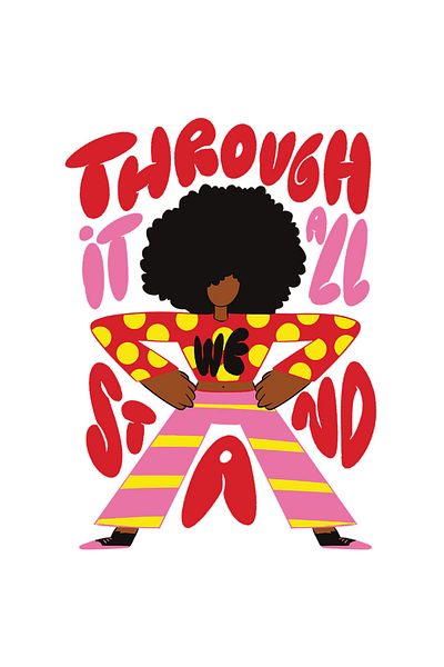 StoryGift Romania Sticker Cu Mesaj Motivational Through It All We Stand, Afro, Retro, Cu Margini Albe, Pvc