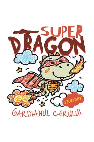 StoryGift Romania Sticker Adeziv 90CM cu Dragon Desenat Copii Cu Pelerina Si masca De Super Erou Flacari Text Su