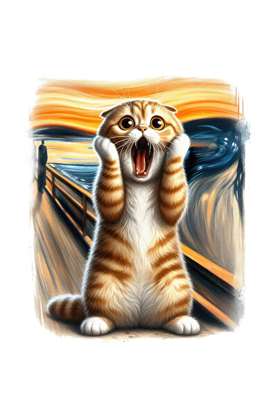 StoryGift Romania Sticker Eticheta 40CM cu o pisica socata, ilustratie, speriata, mirata, uimita, pictura celebr