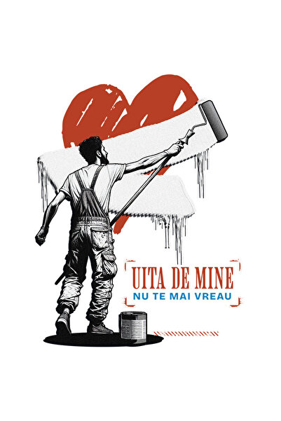 StoryGift Romania Sticker Autocolant 70CM cu Barbat Zugrav inima stearsa Text Uita De Mine Nu Te Mai Vreau Valen