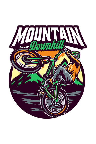 StoryGift Romania Sticker Eticheta 50CM Cu Mountain Downhill: Bicicleta, Sport, Casca, Munti, Apus, cu Margini