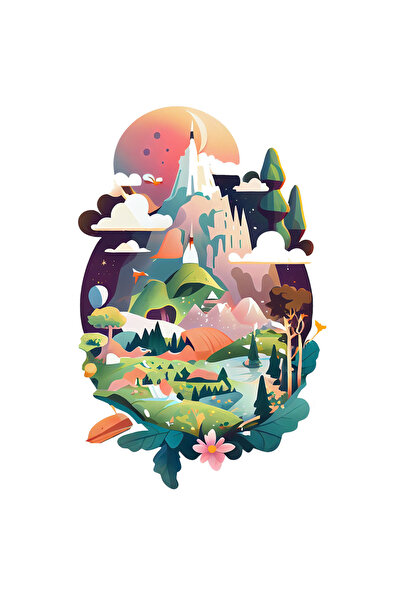 StoryGift Romania Sticker Cu Peisaj Montan Stanci Inalte, Desene Animate, Ora...