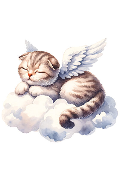 StoryGift Romania Sticker Cu O Pisicuta Cu Aripi Albe Care Doarme, Somn Adanc...