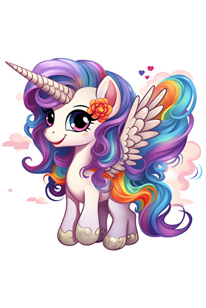 StoryGift Romania Sticker Autocolant 70CM cu un unicorn cu aripi, ilustratie, norisori, veselie, fericire, faptu