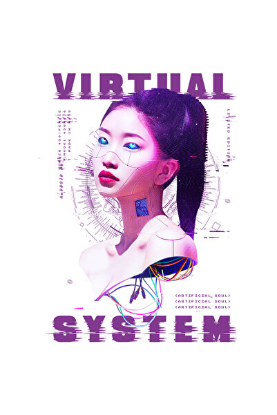 StoryGift Romania Sticker Adeziv 90CM Personalizata Fata Cyberpunk, Virtual System, cu Margini Albe, PVC Vinyl 90 cm
