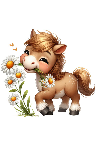 StoryGift Romania Sticker Autocolant 70CM cu un ponei care tine niste flori albe, natura, plante, libertate, joa