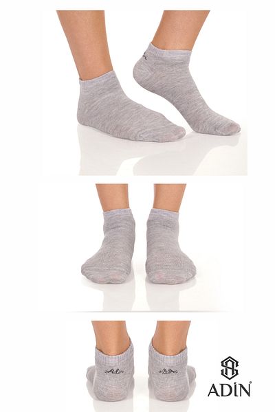 Adin Unisex Bamboo Booties Plain Gray Socks Seamless Premium 12-Pack