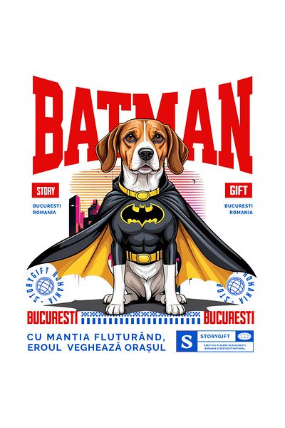 StoryGift Romania Sticker Eticheta 50CM cu boxer Caine In Costum de BatMan cu Pelerina, Erou Nocturn, Desene ani