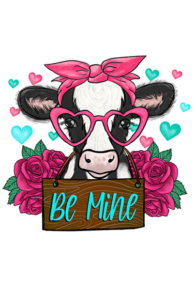 StoryGift Romania Sticker Adeziv 90CM cu vacuta cu ochelari in forma de inimi cu mesajul "Be mine", flori, trand