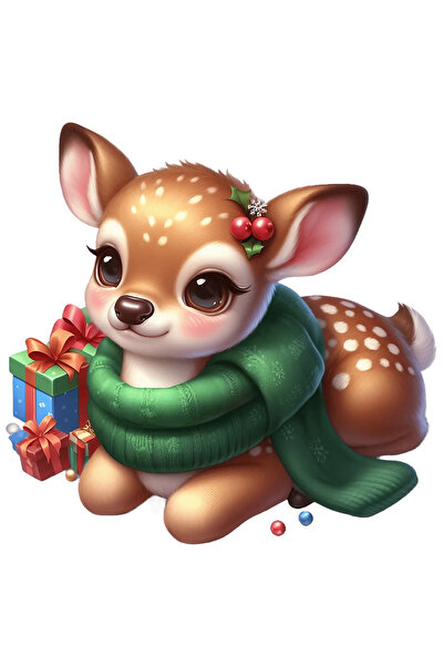 StoryGift Romania Sticker Adeziv 90CM cu o caprioara micuta, ilustratie, imbujorata, cadouri, fular, fericire, s