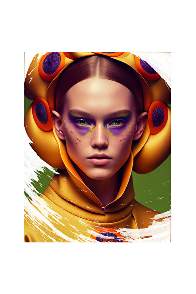 StoryGift Romania Sticker Autocolant 70CM Cu Portret Fata Par Roscat, Make Up Mov, Palarie Bizara Galbena, Tinut