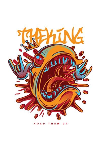 StoryGift Romania Sticker Cu Text In Engleza The King, Personaj Desene Animate Cu Gura Deschisa, Disney Chan